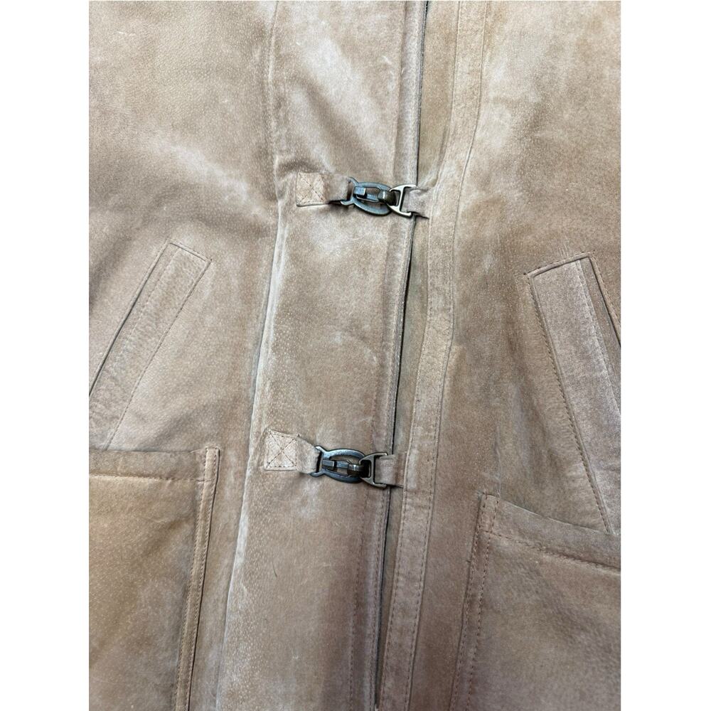 Gallery Beige Shearling Hooded Coat Faux Fur Trim Y2K Winter Jacket - Picture 4 of 10